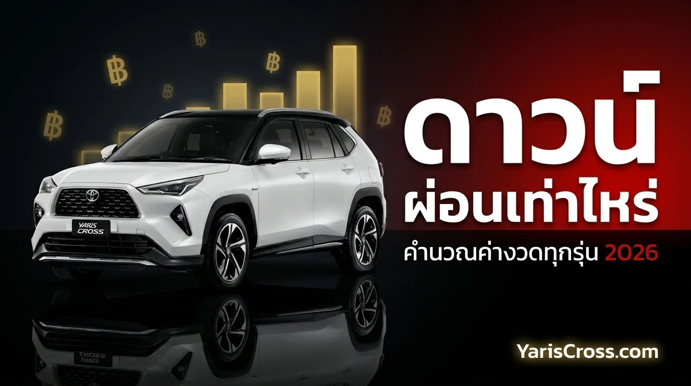 Yaris Cross ดาวน์เท่าไหร่ ผ่อนเดือนละเท่าไหร่ 2026 — คำนวณค่างวดทุกรุ่น